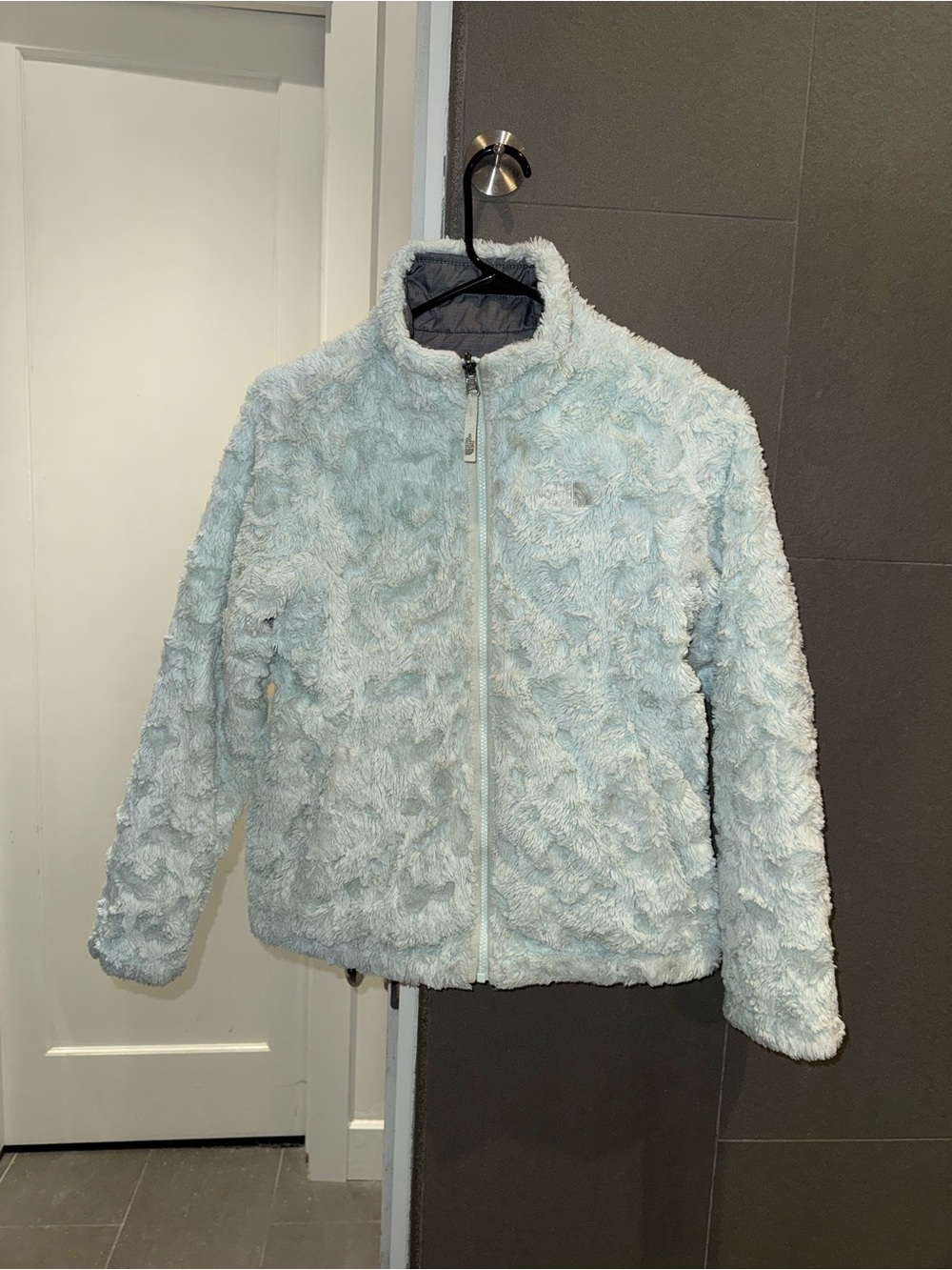 The North Face Girls L 14/16 Reversible Fleece Puffer Jacket Blue Gray